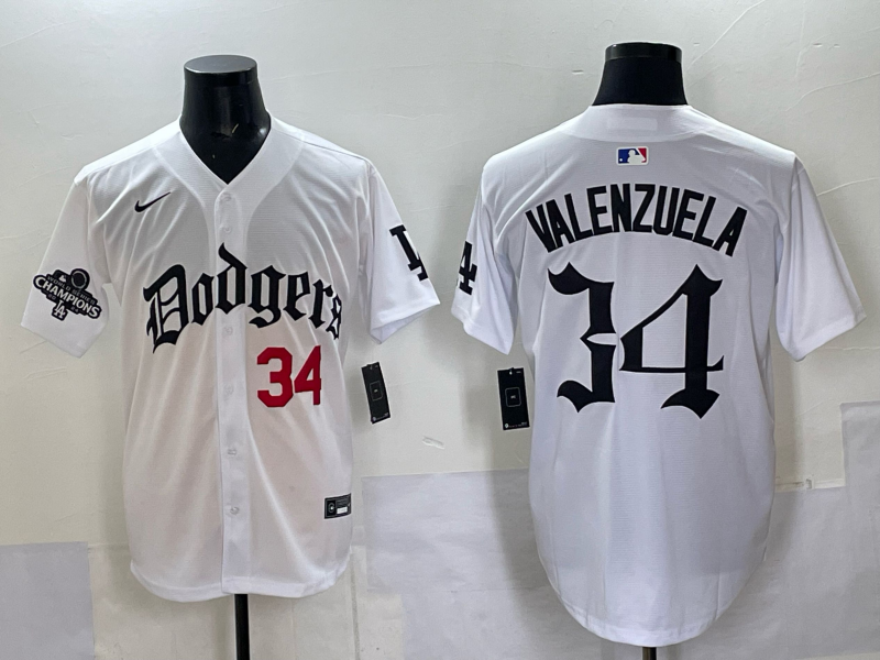 Men Los Angeles Dodgers  #34 Valenzuela white Nike 2025 MLB jersey 008